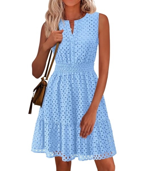 PRETTYGARDEN Women's Summer Dresses 2025 Sleeveless V Neck Eyelet Hollow Out Swing A Line Beach Vacation Sun Dress