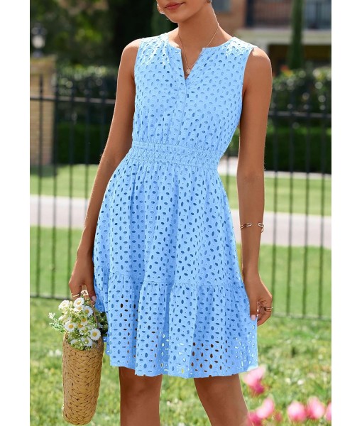 PRETTYGARDEN Women's Summer Dresses 2025 Sleeveless V Neck Eyelet Hollow Out Swing A Line Beach Vacation Sun Dress