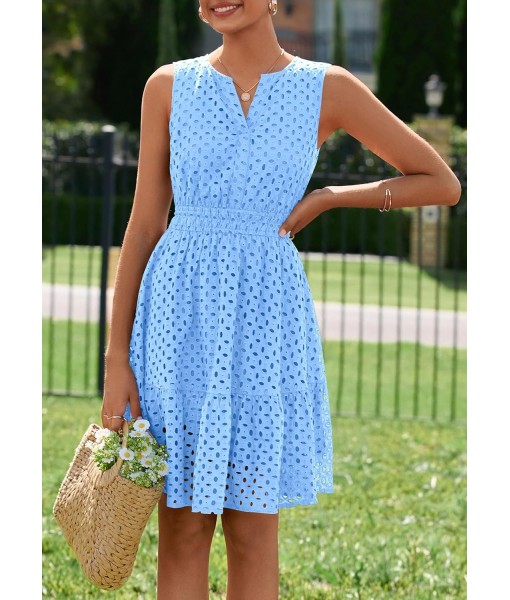 PRETTYGARDEN Women's Summer Dresses 2025 Sleeveless V Neck Eyelet Hollow Out Swing A Line Beach Vacation Sun Dress