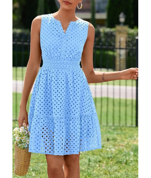 PRETTYGARDEN Women's Summer Dresses 2025 Sleeveless V Neck Eyelet Hollow Out Swing A Line Beach Vacation Sun Dress