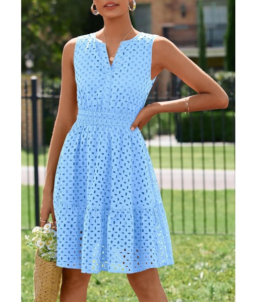 PRETTYGARDEN Women's Summer Dresses 2025 Sleeveless V Neck Eyelet Hollow Out Swing A Line Beach Vacation Sun Dress