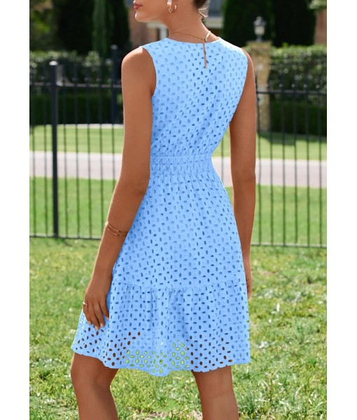 PRETTYGARDEN Women's Summer Dresses 2025 Sleeveless V Neck Eyelet Hollow Out Swing A Line Beach Vacation Sun Dress
