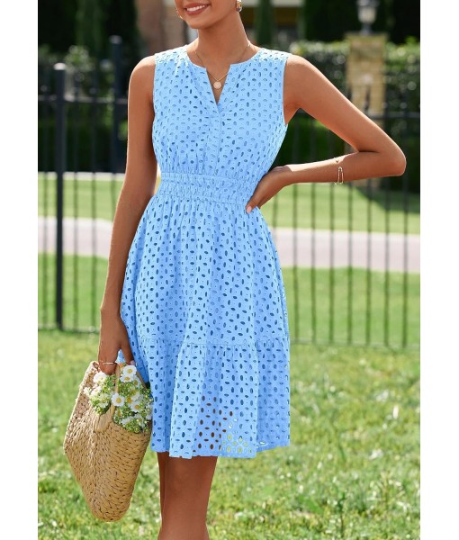 PRETTYGARDEN Women's Summer Dresses 2025 Sleeveless V Neck Eyelet Hollow Out Swing A Line Beach Vacation Sun Dress