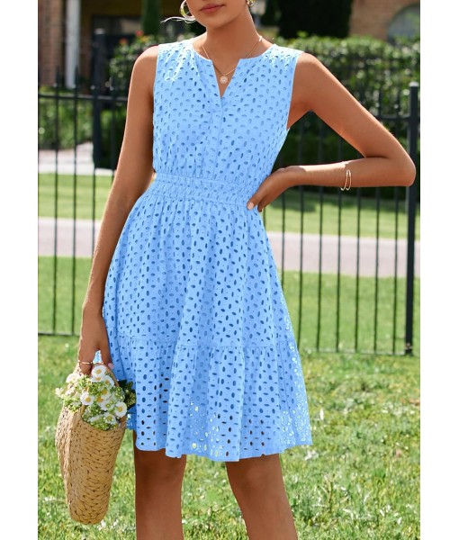 PRETTYGARDEN Women's Summer Dresses 2025 Sleeveless V Neck Eyelet Hollow Out Swing A Line Beach Vacation Sun Dress