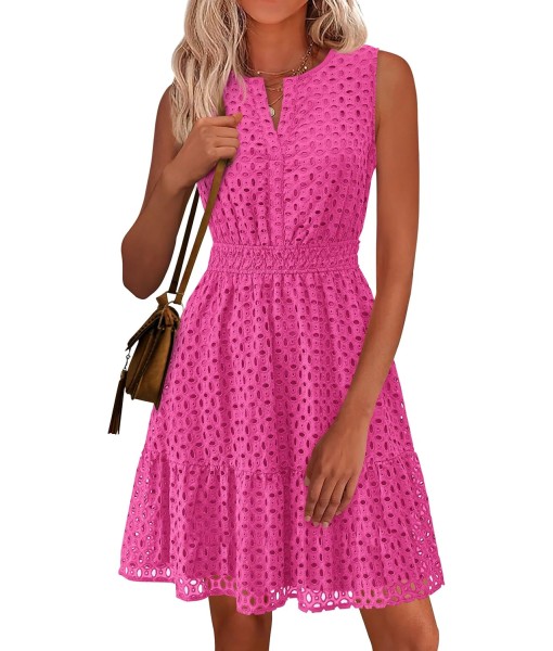 PRETTYGARDEN Women's Summer Dresses 2025 Sleeveless V Neck Eyelet Hollow Out Swing A Line Beach Vacation Sun Dress