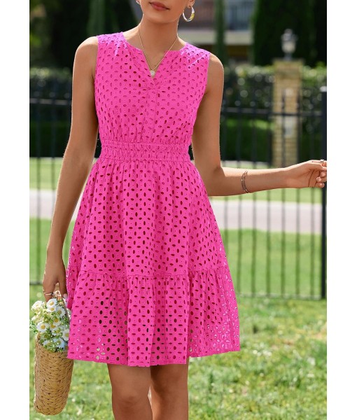 PRETTYGARDEN Women's Summer Dresses 2025 Sleeveless V Neck Eyelet Hollow Out Swing A Line Beach Vacation Sun Dress