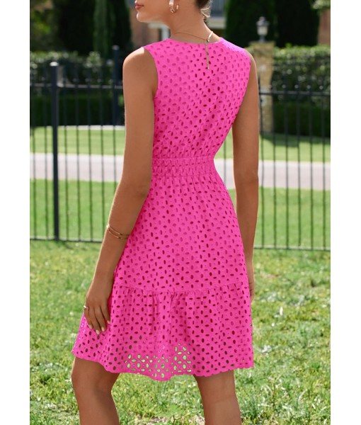PRETTYGARDEN Women's Summer Dresses 2025 Sleeveless V Neck Eyelet Hollow Out Swing A Line Beach Vacation Sun Dress