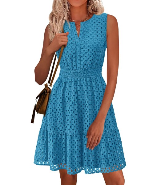 PRETTYGARDEN Women's Summer Dresses 2025 Sleeveless V Neck Eyelet Hollow Out Swing A Line Beach Vacation Sun Dress