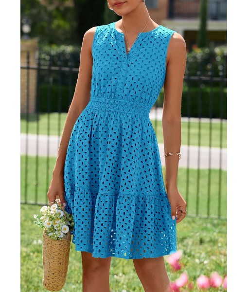 PRETTYGARDEN Women's Summer Dresses 2025 Sleeveless V Neck Eyelet Hollow Out Swing A Line Beach Vacation Sun Dress