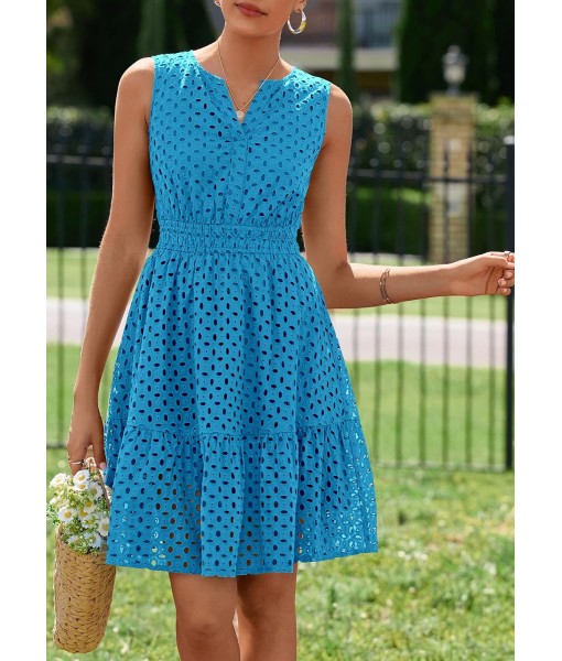 PRETTYGARDEN Women's Summer Dresses 2025 Sleeveless V Neck Eyelet Hollow Out Swing A Line Beach Vacation Sun Dress