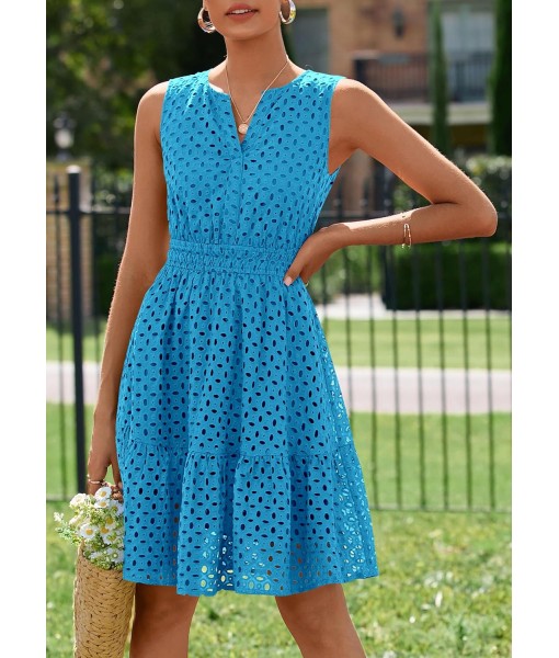 PRETTYGARDEN Women's Summer Dresses 2025 Sleeveless V Neck Eyelet Hollow Out Swing A Line Beach Vacation Sun Dress