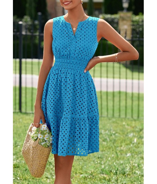 PRETTYGARDEN Women's Summer Dresses 2025 Sleeveless V Neck Eyelet Hollow Out Swing A Line Beach Vacation Sun Dress