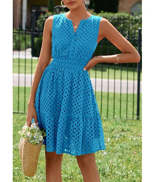 PRETTYGARDEN Women's Summer Dresses 2025 Sleeveless V Neck Eyelet Hollow Out Swing A Line Beach Vacation Sun Dress