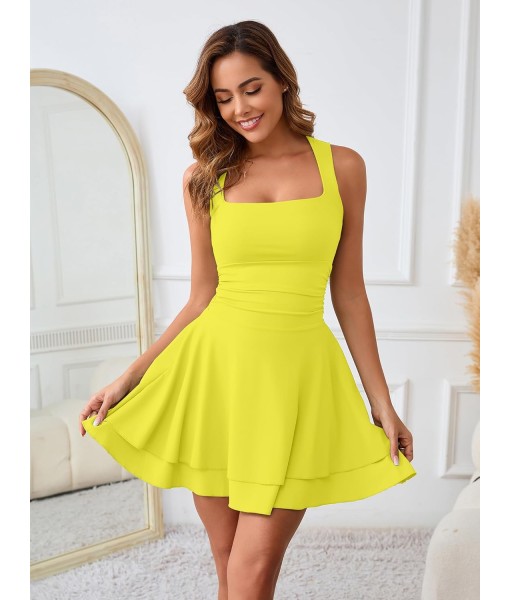 Kaximil Women's Square Neck Ruffle Hem Mini Dress Ruched Waist Short Party Dresses
