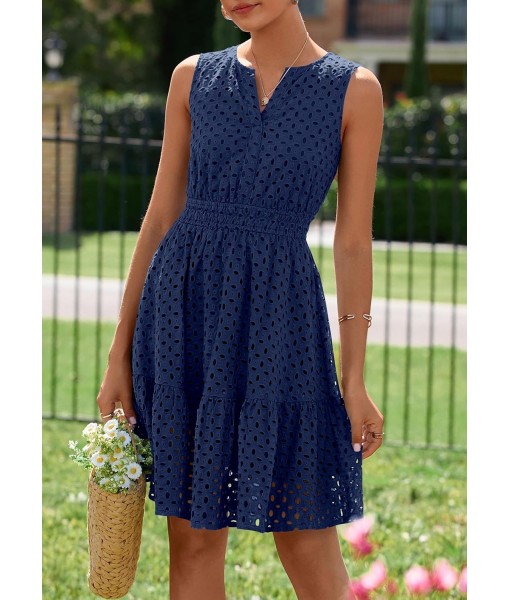 PRETTYGARDEN Women's Summer Dresses 2025 Sleeveless V Neck Eyelet Hollow Out Swing A Line Beach Vacation Sun Dress