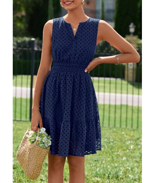 PRETTYGARDEN Women's Summer Dresses 2025 Sleeveless V Neck Eyelet Hollow Out Swing A Line Beach Vacation Sun Dress