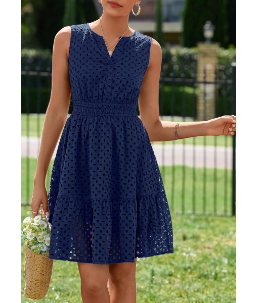 PRETTYGARDEN Women's Summer Dresses 2025 Sleeveless V Neck Eyelet Hollow Out Swing A Line Beach Vacation Sun Dress