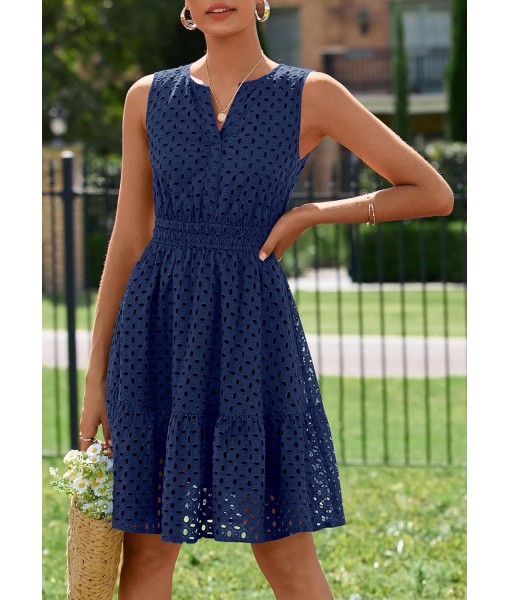 PRETTYGARDEN Women's Summer Dresses 2025 Sleeveless V Neck Eyelet Hollow Out Swing A Line Beach Vacation Sun Dress