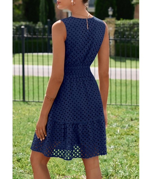 PRETTYGARDEN Women's Summer Dresses 2025 Sleeveless V Neck Eyelet Hollow Out Swing A Line Beach Vacation Sun Dress