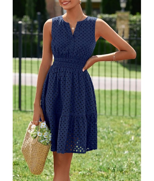 PRETTYGARDEN Women's Summer Dresses 2025 Sleeveless V Neck Eyelet Hollow Out Swing A Line Beach Vacation Sun Dress