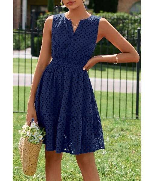 PRETTYGARDEN Women's Summer Dresses 2025 Sleeveless V Neck Eyelet Hollow Out Swing A Line Beach Vacation Sun Dress