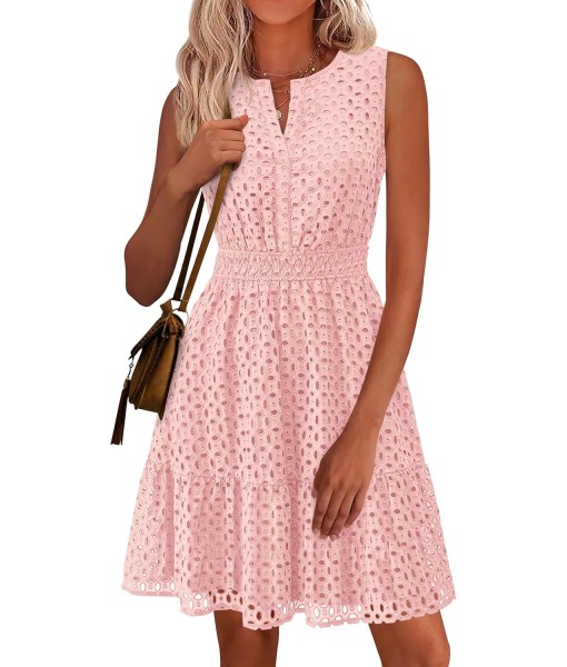 PRETTYGARDEN Women's Summer Dresses 2025 Sleeveless V Neck Eyelet Hollow Out Swing A Line Beach Vacation Sun Dress
