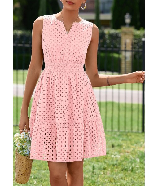 PRETTYGARDEN Women's Summer Dresses 2025 Sleeveless V Neck Eyelet Hollow Out Swing A Line Beach Vacation Sun Dress