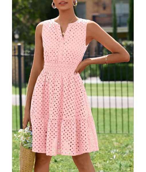PRETTYGARDEN Women's Summer Dresses 2025 Sleeveless V Neck Eyelet Hollow Out Swing A Line Beach Vacation Sun Dress