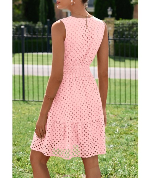 PRETTYGARDEN Women's Summer Dresses 2025 Sleeveless V Neck Eyelet Hollow Out Swing A Line Beach Vacation Sun Dress