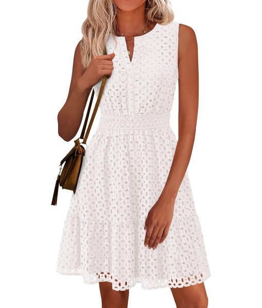 PRETTYGARDEN Women's Summer Dresses 2025 Sleeveless V Neck Eyelet Hollow Out Swing A Line Beach Vacation Sun Dress