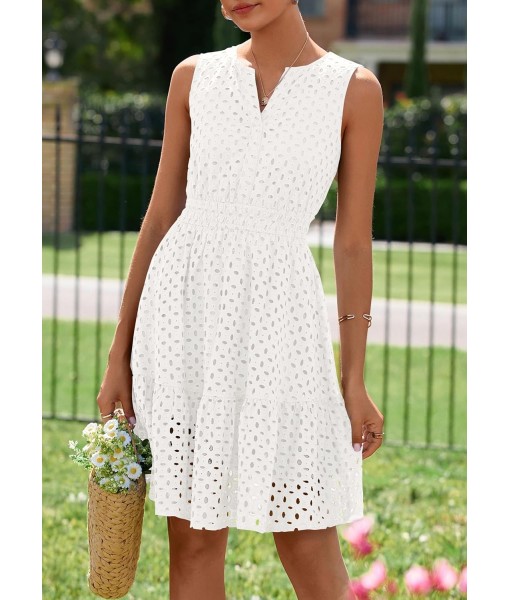 PRETTYGARDEN Women's Summer Dresses 2025 Sleeveless V Neck Eyelet Hollow Out Swing A Line Beach Vacation Sun Dress
