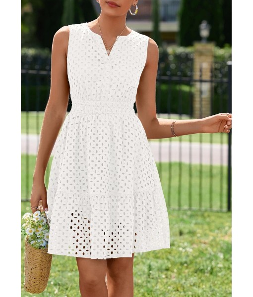 PRETTYGARDEN Women's Summer Dresses 2025 Sleeveless V Neck Eyelet Hollow Out Swing A Line Beach Vacation Sun Dress