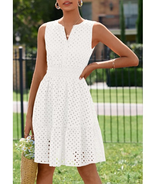 PRETTYGARDEN Women's Summer Dresses 2025 Sleeveless V Neck Eyelet Hollow Out Swing A Line Beach Vacation Sun Dress