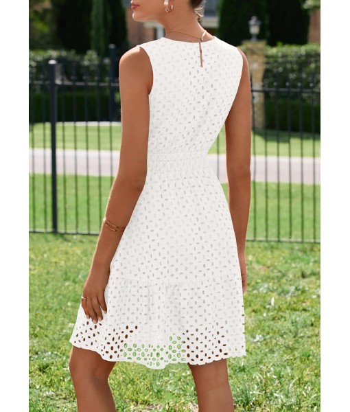 PRETTYGARDEN Women's Summer Dresses 2025 Sleeveless V Neck Eyelet Hollow Out Swing A Line Beach Vacation Sun Dress