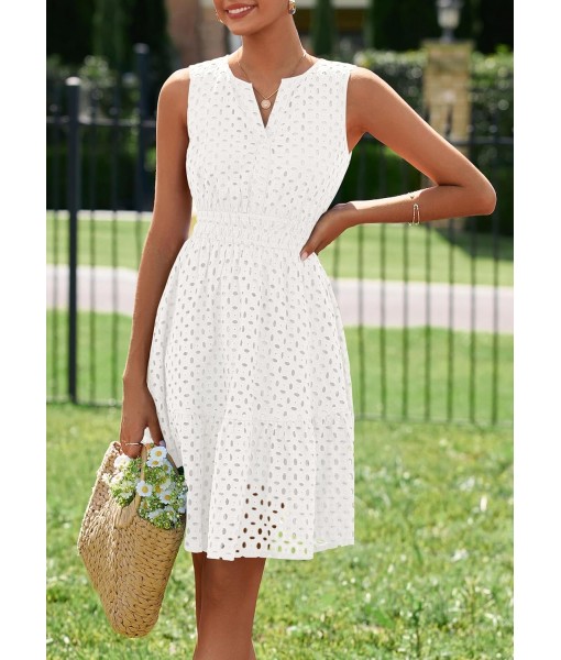 PRETTYGARDEN Women's Summer Dresses 2025 Sleeveless V Neck Eyelet Hollow Out Swing A Line Beach Vacation Sun Dress