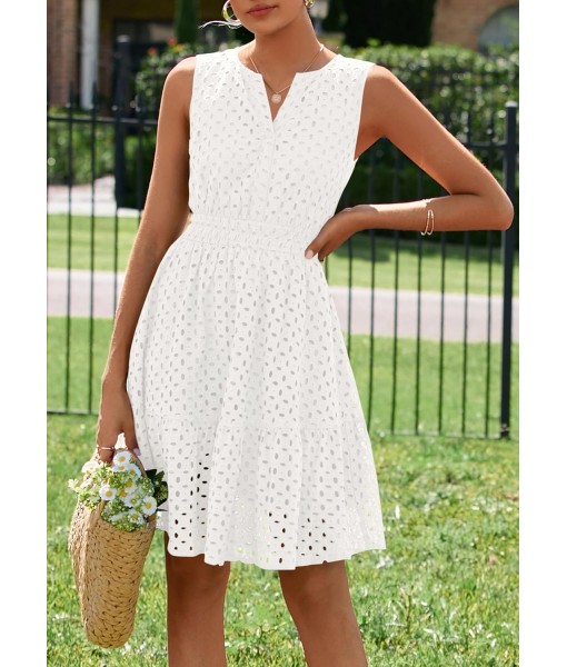 PRETTYGARDEN Women's Summer Dresses 2025 Sleeveless V Neck Eyelet Hollow Out Swing A Line Beach Vacation Sun Dress