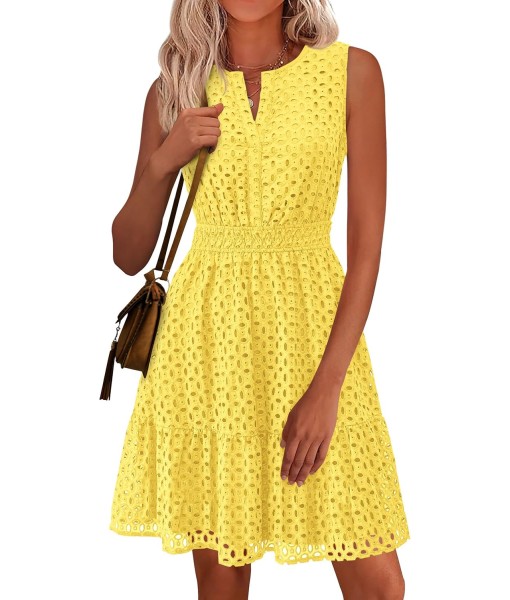 PRETTYGARDEN Women's Summer Dresses 2025 Sleeveless V Neck Eyelet Hollow Out Swing A Line Beach Vacation Sun Dress