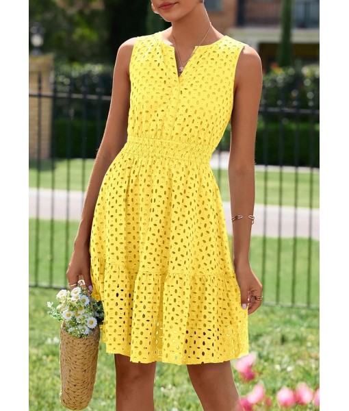 PRETTYGARDEN Women's Summer Dresses 2025 Sleeveless V Neck Eyelet Hollow Out Swing A Line Beach Vacation Sun Dress