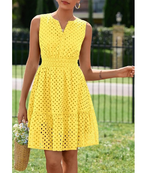 PRETTYGARDEN Women's Summer Dresses 2025 Sleeveless V Neck Eyelet Hollow Out Swing A Line Beach Vacation Sun Dress