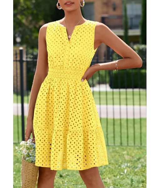 PRETTYGARDEN Women's Summer Dresses 2025 Sleeveless V Neck Eyelet Hollow Out Swing A Line Beach Vacation Sun Dress