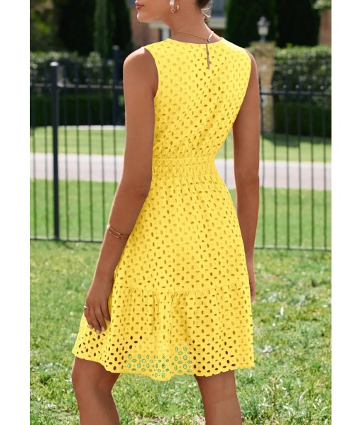 PRETTYGARDEN Women's Summer Dresses 2025 Sleeveless V Neck Eyelet Hollow Out Swing A Line Beach Vacation Sun Dress