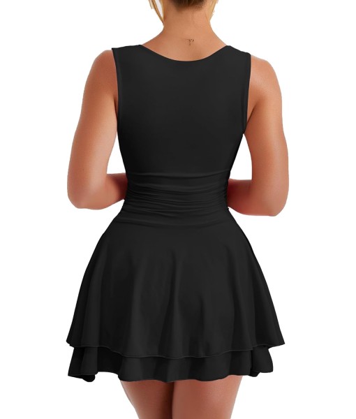 Kaximil Women's Square Neck Ruffle Hem Mini Dress Ruched Waist Short Party Dresses