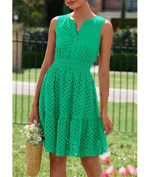 PRETTYGARDEN Women's Summer Dresses 2025 Sleeveless V Neck Eyelet Hollow Out Swing A Line Beach Vacation Sun Dress