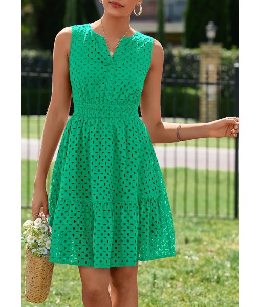 PRETTYGARDEN Women's Summer Dresses 2025 Sleeveless V Neck Eyelet Hollow Out Swing A Line Beach Vacation Sun Dress