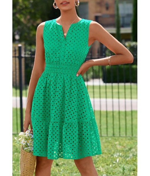 PRETTYGARDEN Women's Summer Dresses 2025 Sleeveless V Neck Eyelet Hollow Out Swing A Line Beach Vacation Sun Dress