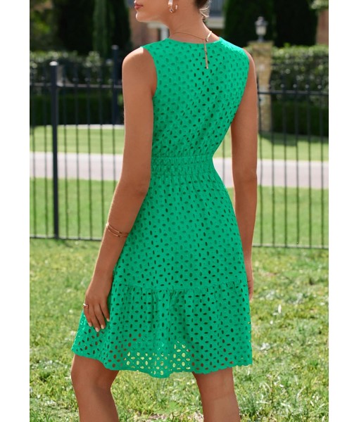 PRETTYGARDEN Women's Summer Dresses 2025 Sleeveless V Neck Eyelet Hollow Out Swing A Line Beach Vacation Sun Dress