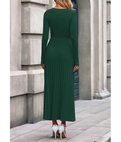 PRETTYGARDEN Women Sweater Dress Fall Fashion 2025 Long Sleeve V Neck Ribbed Knit Pleated A Line Elegant Maxi Winter Dresses