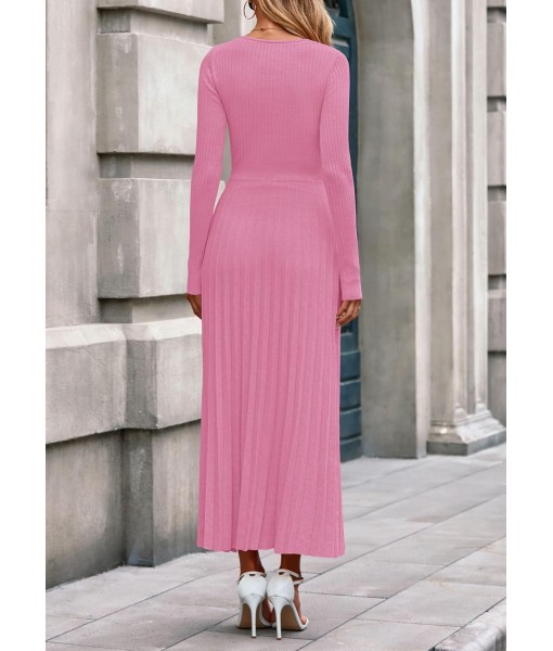 PRETTYGARDEN Women Sweater Dress Fall Fashion 2025 Long Sleeve V Neck Ribbed Knit Pleated A Line Elegant Maxi Winter Dresses