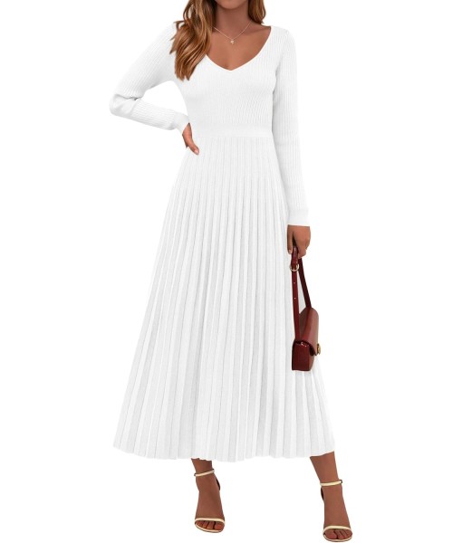 PRETTYGARDEN Women Sweater Dress Fall Fashion 2025 Long Sleeve V Neck Ribbed Knit Pleated A Line Elegant Maxi Winter Dresses