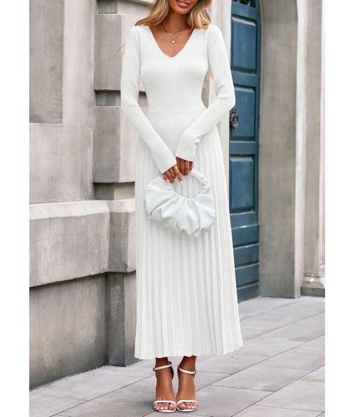PRETTYGARDEN Women Sweater Dress Fall Fashion 2025 Long Sleeve V Neck Ribbed Knit Pleated A Line Elegant Maxi Winter Dresses